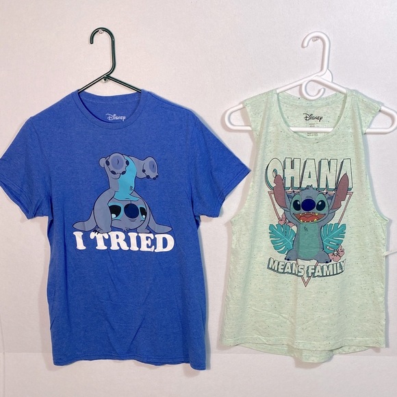 Disney Stitch Blue T Shirt and Mint Tank Top - Picture 1 of 8